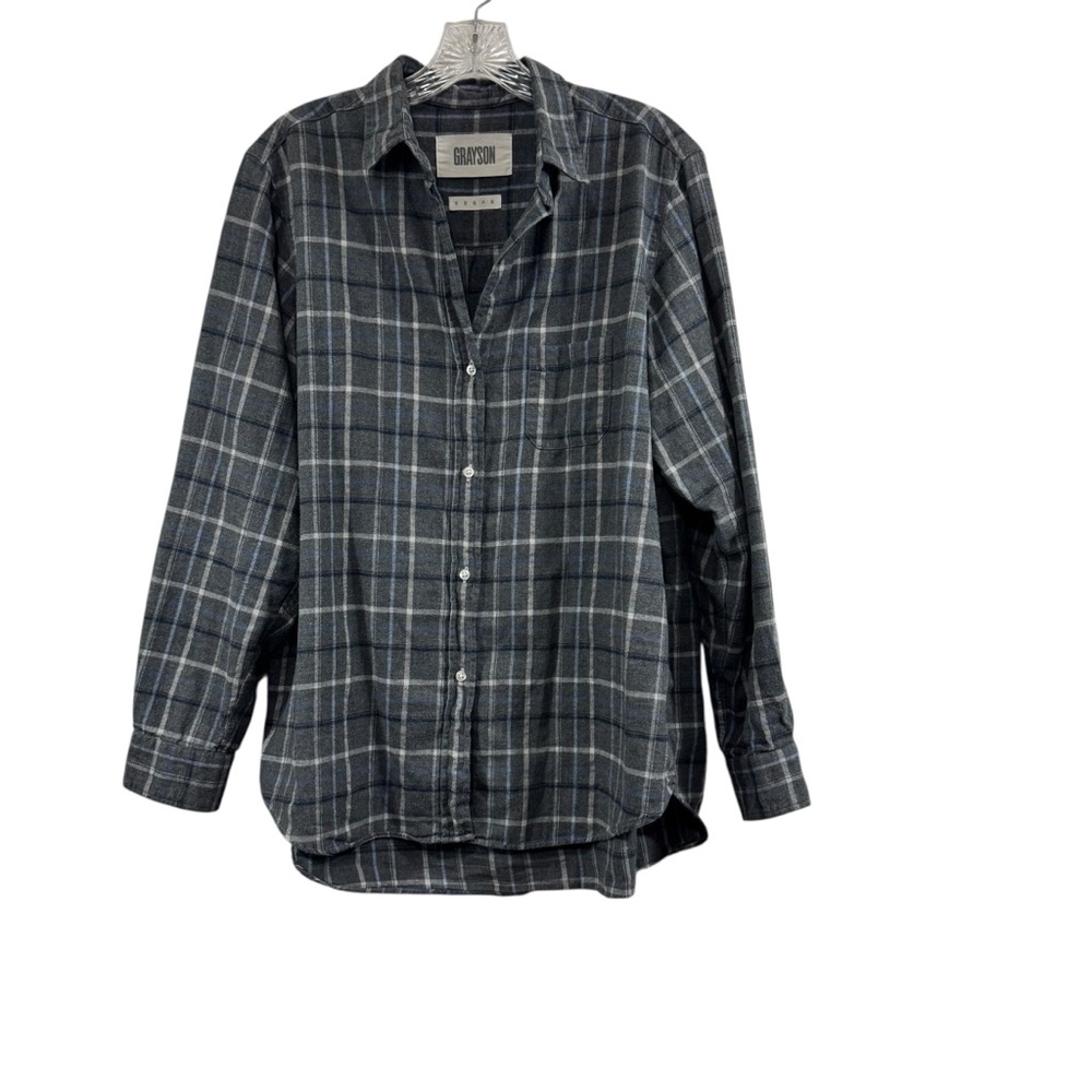 GRAYSON The Hero Shirt Womens Gray Blue Plaid Button Up Long Sleeve Sz 4 Large